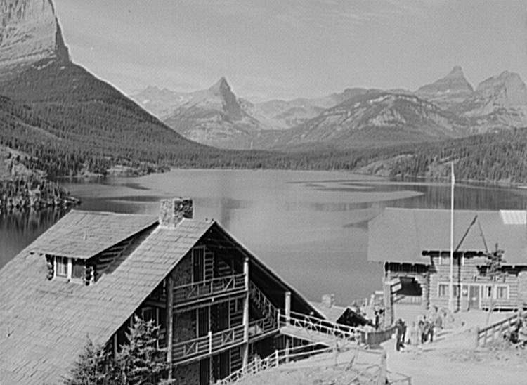 historic image of the Going to the sun Chalets complex