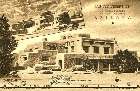 different vintage views of the Painted Desert Inn