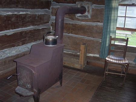 woodstove in one of the cabins