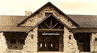 double gabled front entry of grand canyon lodge